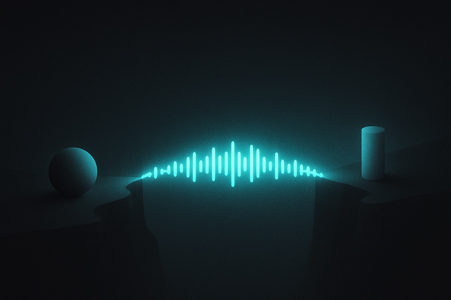 A bridge made of glowing waveform segments spanning a dark chasm